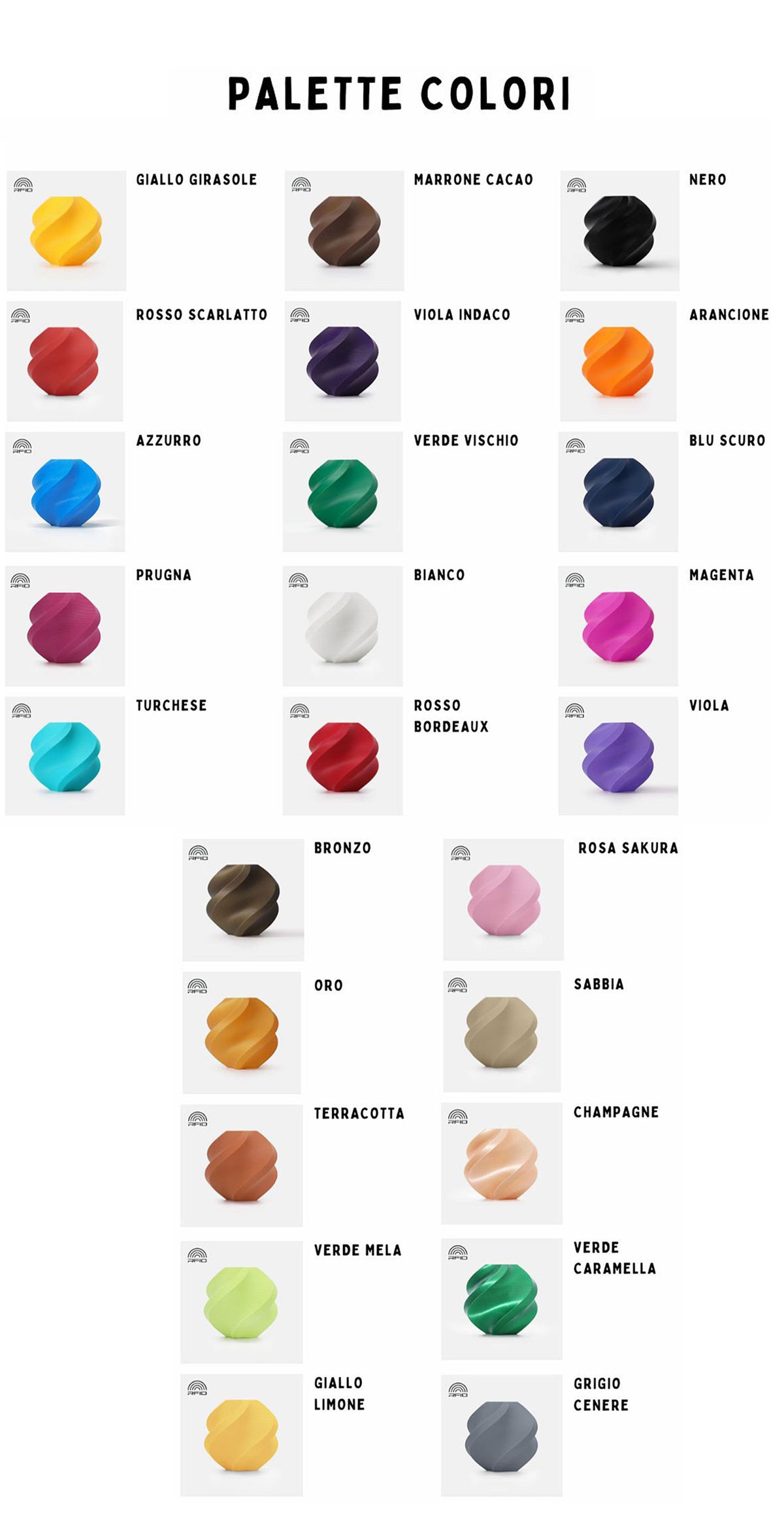 Palette dei colori disponibili Zampettiamo
